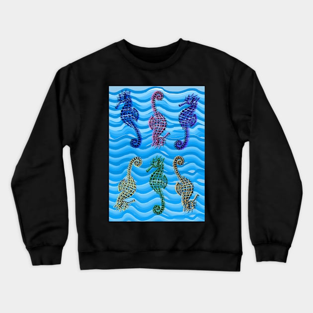 Seahorses in six different colours Crewneck Sweatshirt by Blue Butterfly Designs 